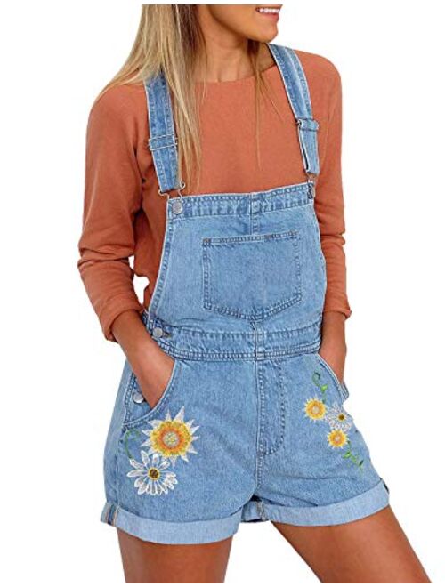 Utyful Womens Adjustable Straps Denim Bib Overalls Shorts Roll Cuff Shortalls