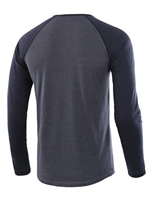 HARBETH Men's Casual Long Sleeve Henley Shirt Raglan Fit Baseball T-Shirts Tee