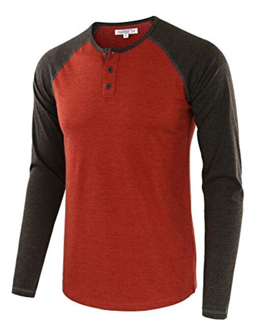 HARBETH Men's Casual Long Sleeve Henley Shirt Raglan Fit Baseball T-Shirts Tee