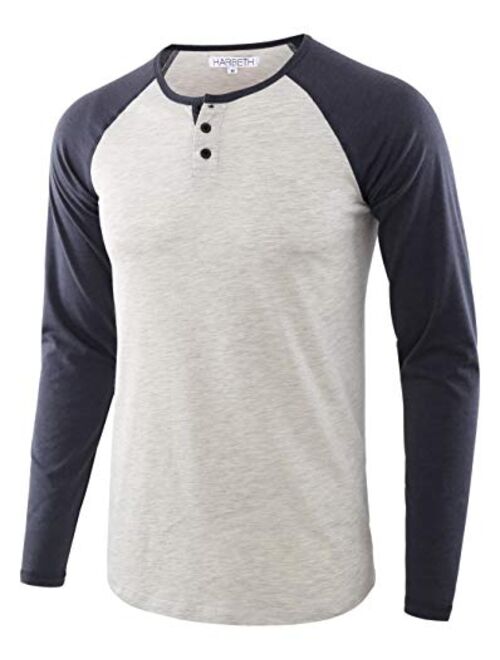 HARBETH Men's Casual Long Sleeve Henley Shirt Raglan Fit Baseball T-Shirts Tee