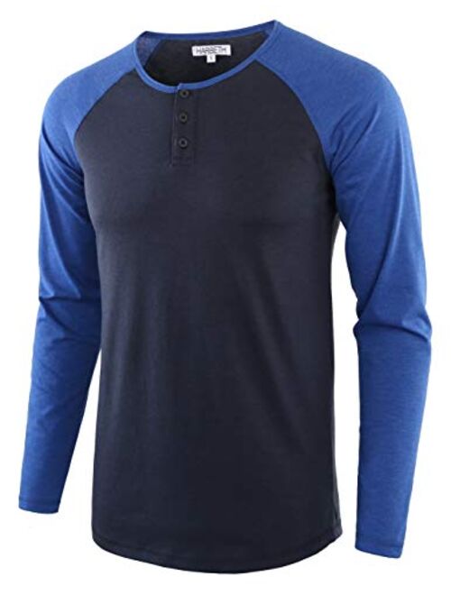 HARBETH Men's Casual Long Sleeve Henley Shirt Raglan Fit Baseball T-Shirts Tee