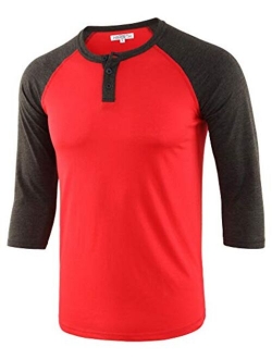 HARBETH Men's Casual Fashion 3/4 Raglan Sleeve Active Baseball Henley Tee Shirt