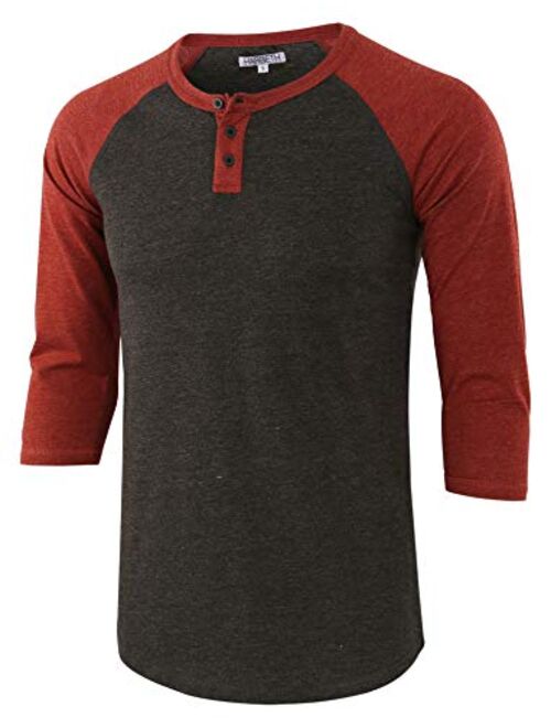 HARBETH Men's Casual Fashion 3/4 Raglan Sleeve Active Baseball Henley Tee Shirt