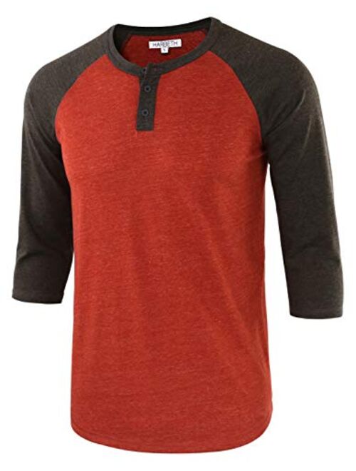 HARBETH Men's Casual Fashion 3/4 Raglan Sleeve Active Baseball Henley Tee Shirt