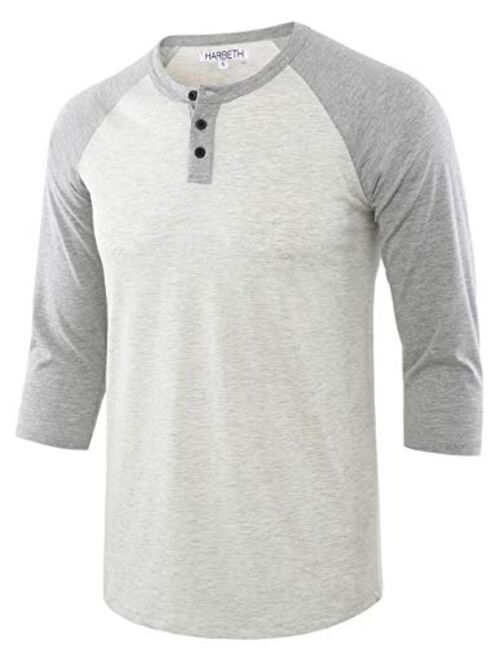 HARBETH Men's Casual Fashion 3/4 Raglan Sleeve Active Baseball Henley Tee Shirt