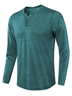 ZHPUAT Mens Slub Cotton Henley Shirt Regular-Fit Lightweight Basic T-Shirt with Long Sleeves