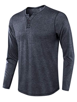 ZHPUAT Mens Slub Cotton Henley Shirt Regular-Fit Lightweight Basic T-Shirt with Long Sleeves