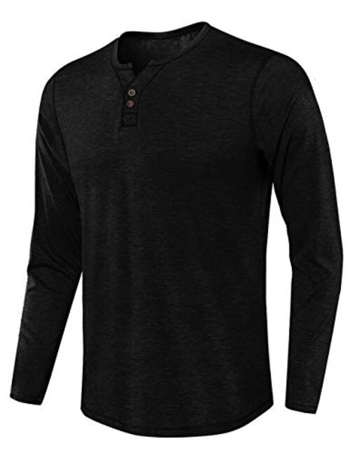 ZHPUAT Mens Slub Cotton Henley Shirt Regular-Fit Lightweight Basic T-Shirt with Long Sleeves