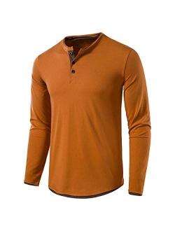 VANCOOG Mens Long Sleeve Casual Lightweight Fitted Basic Henley T-Shirt