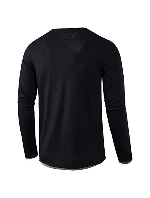 VANCOOG Mens Long Sleeve Casual Lightweight Fitted Basic Henley T-Shirt