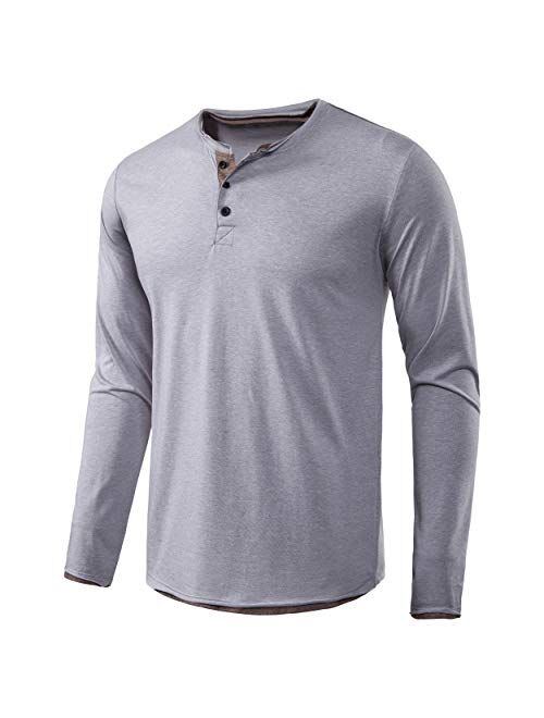 VANCOOG Mens Long Sleeve Casual Lightweight Fitted Basic Henley T-Shirt