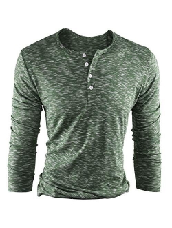 FORBUSITE Men Slim Henley T Shirts Long Sleeve Striped