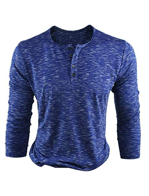 FORBUSITE Men Slim Henley T Shirts Long Sleeve Striped