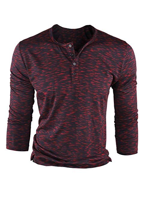 FORBUSITE Men Slim Henley T Shirts Long Sleeve Striped