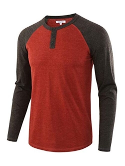 Vetemin Men's Casual Vintage Long Sleeve Raglan Henley Shirts Baseball T-Shirt