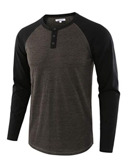 Vetemin Men's Casual Vintage Long Sleeve Raglan Henley Shirts Baseball T-Shirt