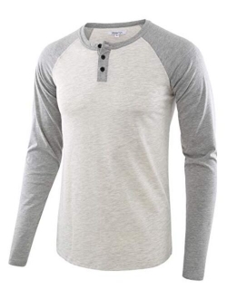 Vetemin Men's Casual Vintage Long Sleeve Raglan Henley Shirts Baseball T-Shirt