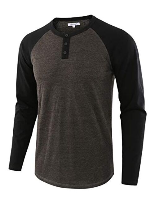 Vetemin Men's Casual Vintage Long Sleeve Raglan Henley Shirts Baseball T-Shirt