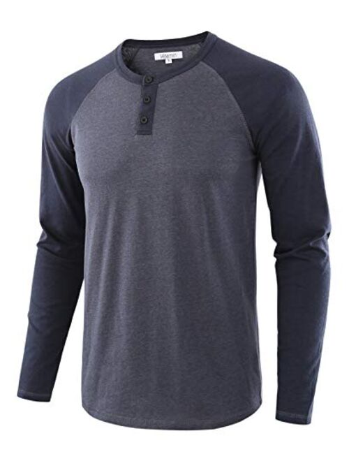 Vetemin Men's Casual Vintage Long Sleeve Raglan Henley Shirts Baseball T-Shirt