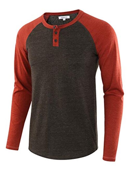 Vetemin Men's Casual Vintage Long Sleeve Raglan Henley Shirts Baseball T-Shirt