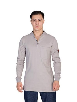 BOCOMAL FR Shirts Flame Resistant Shirts FR T Shirt NFPA2112/CAT2 7oz Men's Long Sleeve Fire Retardant Henley Shirts