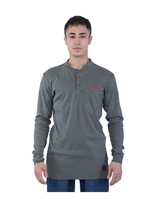 BOCOMAL FR Shirts Flame Resistant Shirts FR T Shirt NFPA2112/CAT2 7oz Men's Long Sleeve Fire Retardant Henley Shirts