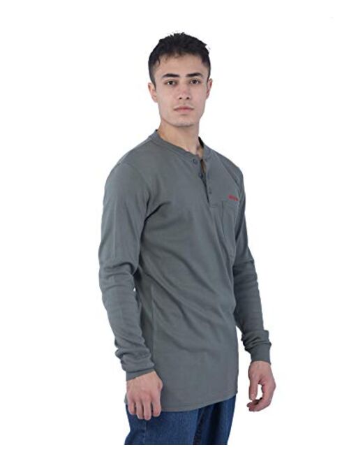 BOCOMAL FR Shirts Flame Resistant Shirts FR T Shirt NFPA2112/CAT2 7oz Men's Long Sleeve Fire Retardant Henley Shirts