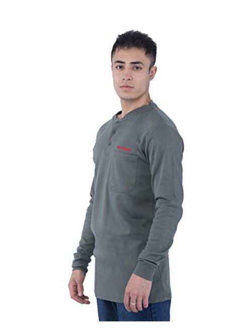 BOCOMAL FR Shirts Flame Resistant Shirts FR T Shirt NFPA2112/CAT2 7oz Men's Long Sleeve Fire Retardant Henley Shirts