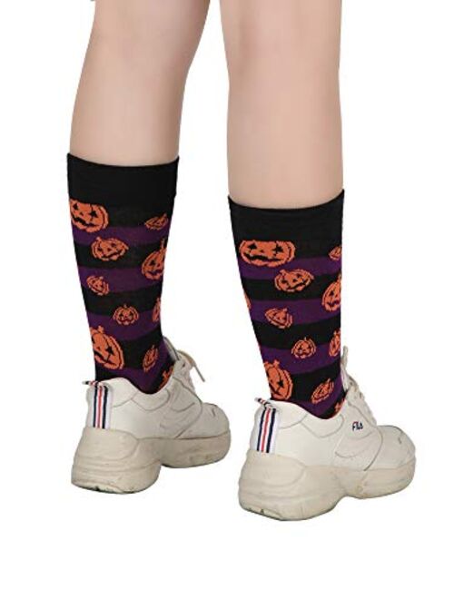 4 Pairs Halloween Novelty Socks Pumpkins Bats Cotton Socks Colorful Funny Crew Socks for Women and Men (Color Set 1)