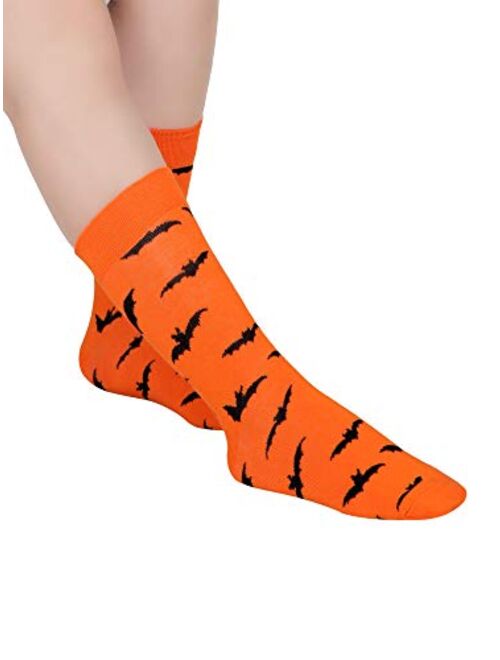 4 Pairs Halloween Novelty Socks Pumpkins Bats Cotton Socks Colorful Funny Crew Socks for Women and Men (Color Set 1)