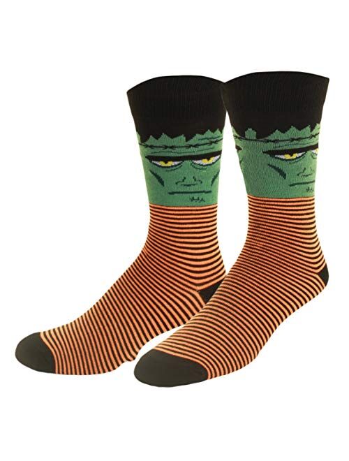 Mens Halloween Socks, Pumpkins, Bats, Zombie Faces, Casual Dress Socks 6 Pack