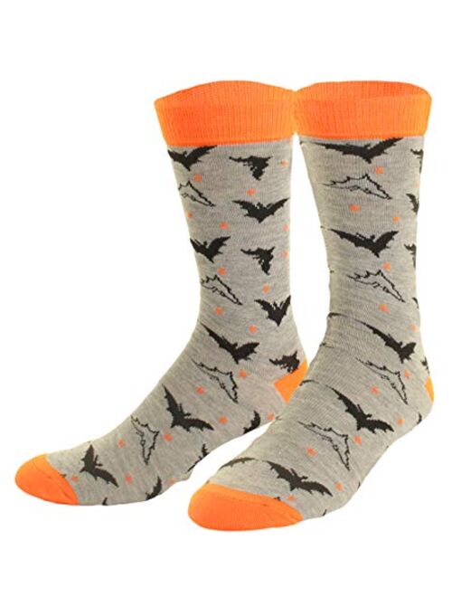 Mens Halloween Socks, Pumpkins, Bats, Zombie Faces, Casual Dress Socks 6 Pack