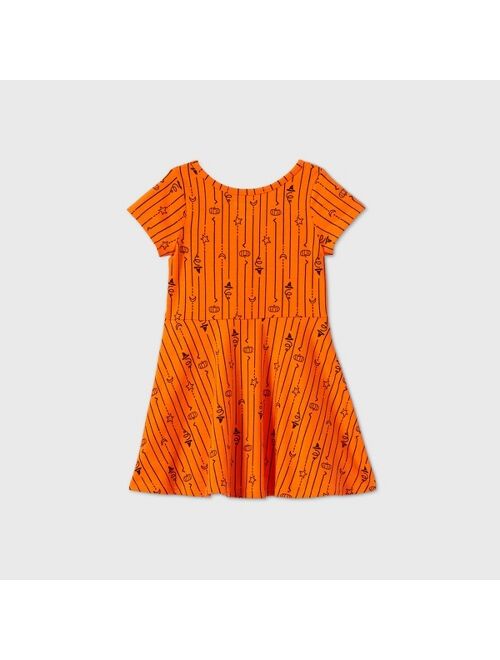 Toddler Girls' Striped Pumpkin Short Sleeve Dress - Cat & Jack Orange