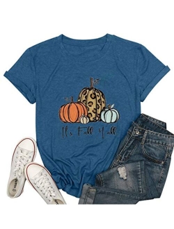 Its Fall Yall Graphic Shirt Women Thanksgiving Pumpkin Splicing Sleeve Fall Shirt Tops