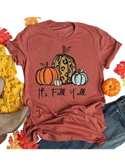 Its Fall Yall Graphic Shirt Women Thanksgiving Pumpkin Splicing Sleeve Fall Shirt Tops