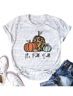 Its Fall Yall Graphic Shirt Women Thanksgiving Pumpkin Splicing Sleeve Fall Shirt Tops