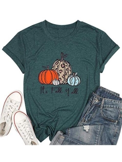 Its Fall Yall Graphic Shirt Women Thanksgiving Pumpkin Splicing Sleeve Fall Shirt Tops