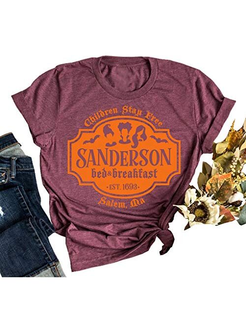 VKEGNIO Sanderson Sisters Halloween Shirt Women Sanderson Bed and Breakfast Tee Hocus Pocus Funny Tshirt Fall Casual Shirts