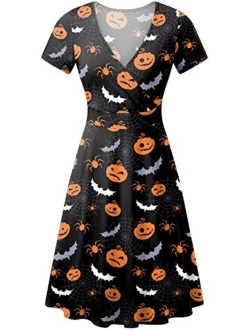 For G and PL Women's Halloween Short Sleeves V Neck Wrap Dress