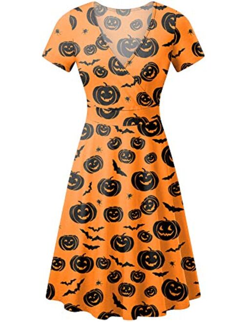 For G and PL Women's Halloween Short Sleeves V Neck Wrap Dress