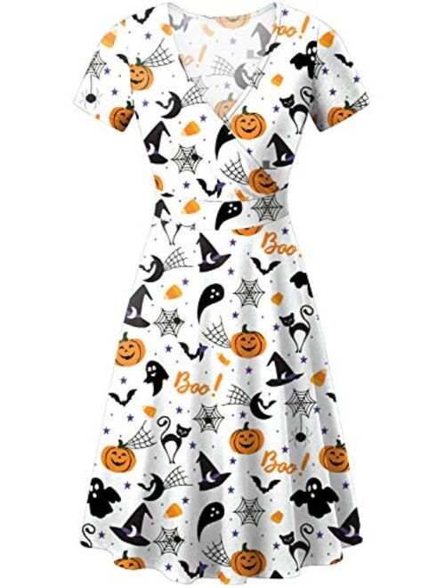 For G and PL Women's Halloween Short Sleeves V Neck Wrap Dress