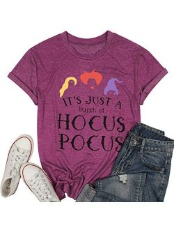 JINTING It's Just A Bunch of Hocus Pocus T-Shirt Funny Graphic Tee Shirt for Women Halloween Short Sleeve T Shirts