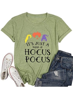 JINTING It's Just A Bunch of Hocus Pocus T-Shirt Funny Graphic Tee Shirt for Women Halloween Short Sleeve T Shirts