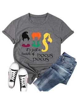 JINTING It's Just A Bunch of Hocus Pocus T-Shirt Funny Graphic Tee Shirt for Women Halloween Short Sleeve T Shirts