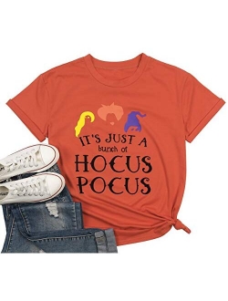 JINTING It's Just A Bunch of Hocus Pocus T-Shirt Funny Graphic Tee Shirt for Women Halloween Short Sleeve T Shirts