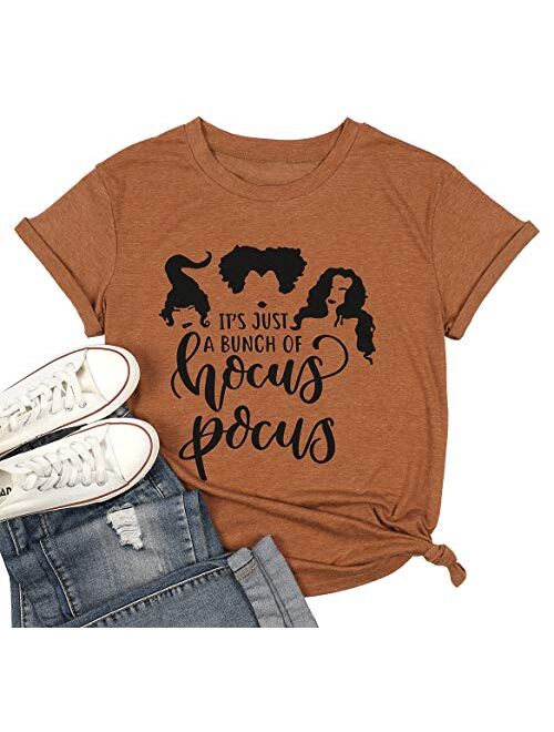 JINTING It's Just A Bunch of Hocus Pocus T-Shirt Funny Graphic Tee Shirt for Women Halloween Short Sleeve T Shirts