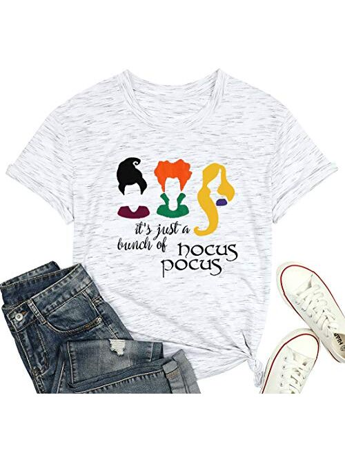 JINTING It's Just A Bunch of Hocus Pocus T-Shirt Funny Graphic Tee Shirt for Women Halloween Short Sleeve T Shirts