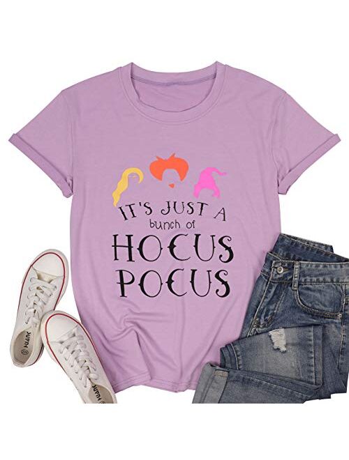 JINTING It's Just A Bunch of Hocus Pocus T-Shirt Funny Graphic Tee Shirt for Women Halloween Short Sleeve T Shirts