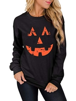 SFHFY Pumpkin Face Halloween Sweatshirt Women Easy Costume Fun Shirts Long Sleeve Fall Winter Pullover Tops