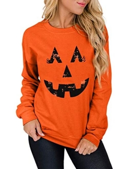 SFHFY Pumpkin Face Halloween Sweatshirt Women Easy Costume Fun Shirts Long Sleeve Fall Winter Pullover Tops